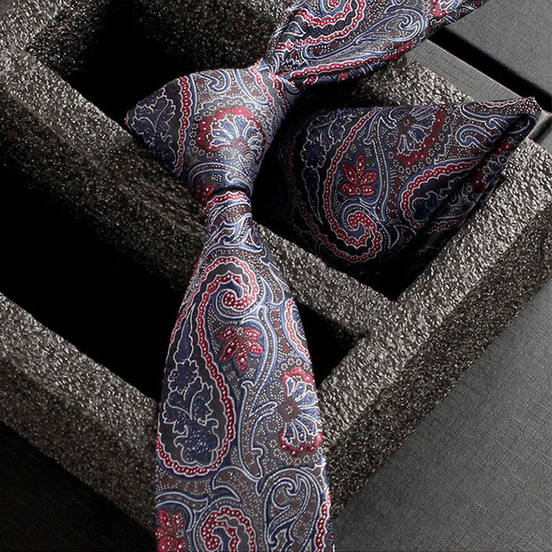 2Pcs Men's Ornate Paisley Fabric Necktie Pocket Square Set - Image 26