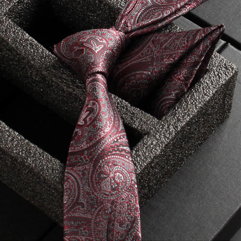 2Pcs Men's Ornate Paisley Fabric Necktie Pocket Square Set - Image 27