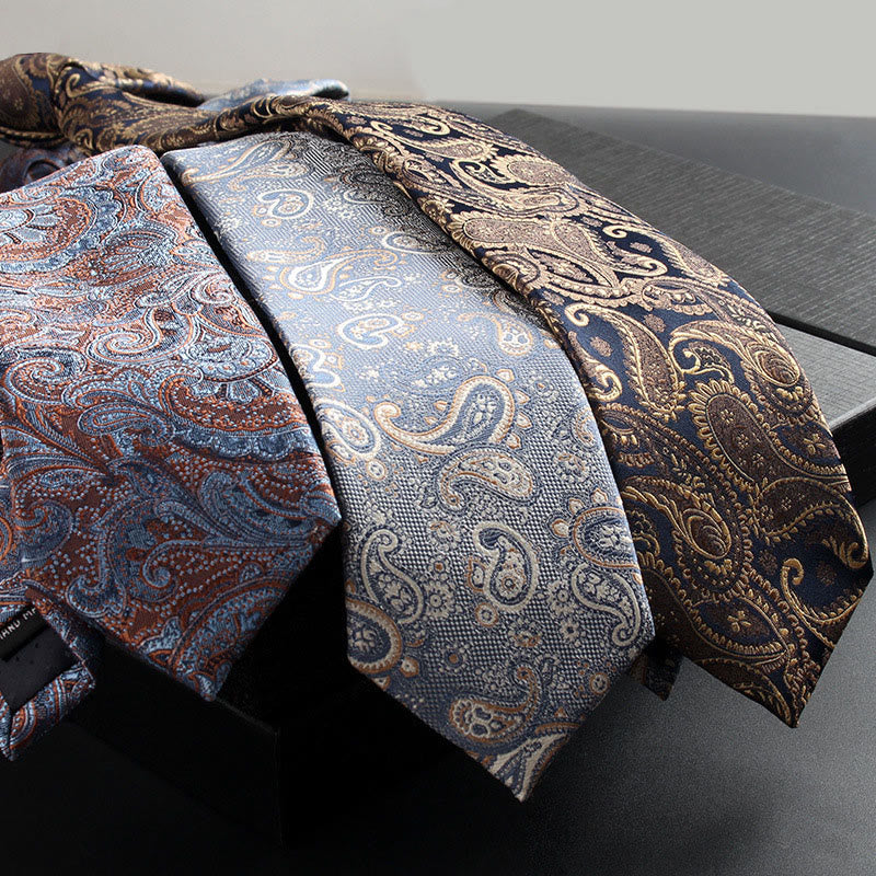 2Pcs Men's Ornate Paisley Fabric Necktie Pocket Square Set - Image 3