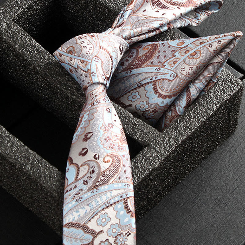 2Pcs Men's Ornate Paisley Fabric Necktie Pocket Square Set - Image 6