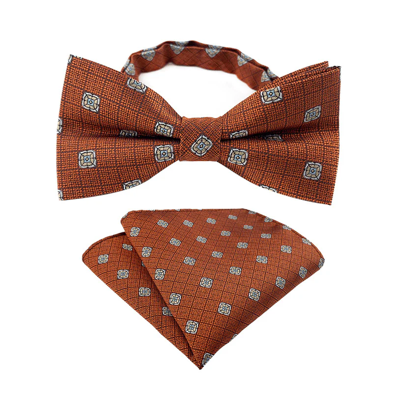 2pcs Men's Paisley Checkered Pocket Square Bow Tie Set