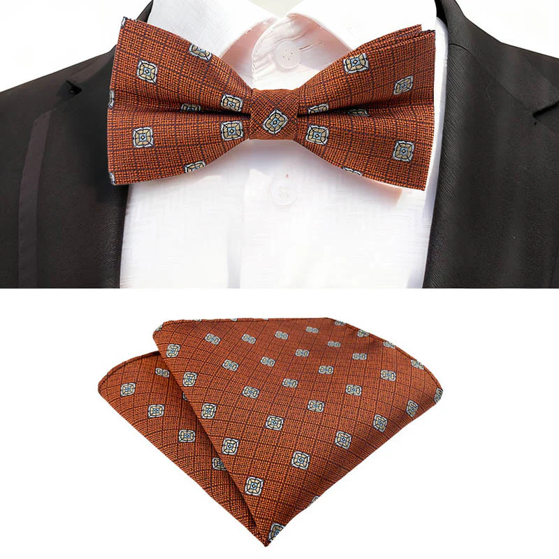 2pcs Men's Paisley Checkered Pocket Square Bow Tie Set - Image 2