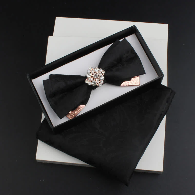 2Pcs Men's Paisley Double Layers Gold Metal Decors Bow Tie Set - Image 11