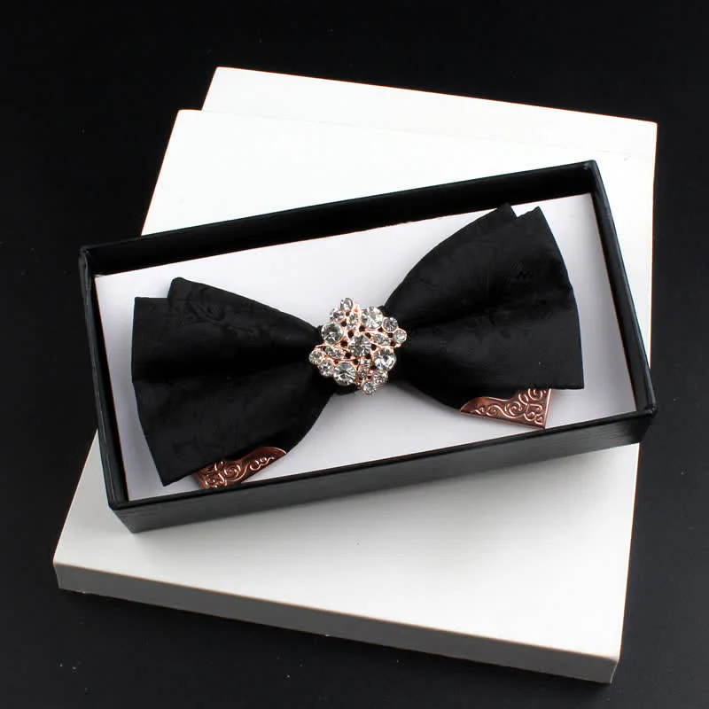 2Pcs Men's Paisley Double Layers Gold Metal Decors Bow Tie Set - Image 12