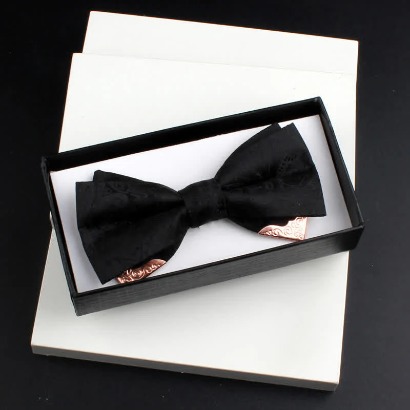 2Pcs Men's Paisley Double Layers Gold Metal Decors Bow Tie Set - Image 6