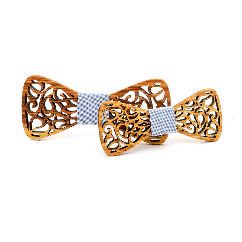 2Pcs Men's Parent-child Hollow Wooden Bow Tie - Image 10