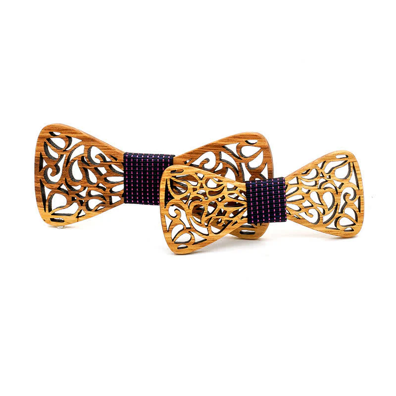 2Pcs Men's Parent-child Hollow Wooden Bow Tie - Image 11