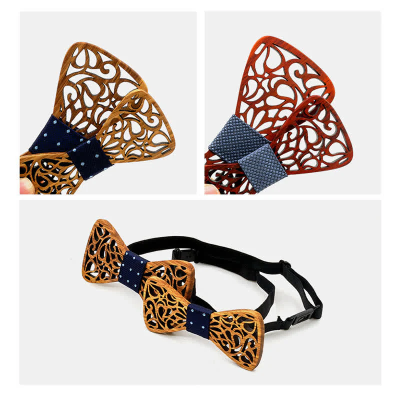2Pcs Men's Parent-child Hollow Wooden Bow Tie - Image 5