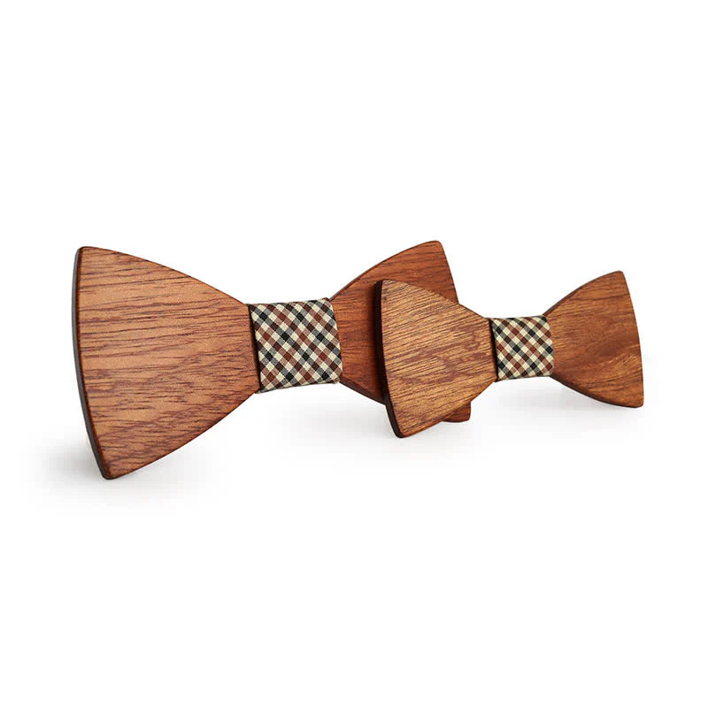 2Pcs Men's Parent-child Natural Solid Wooden Bow Tie Set - Image 2