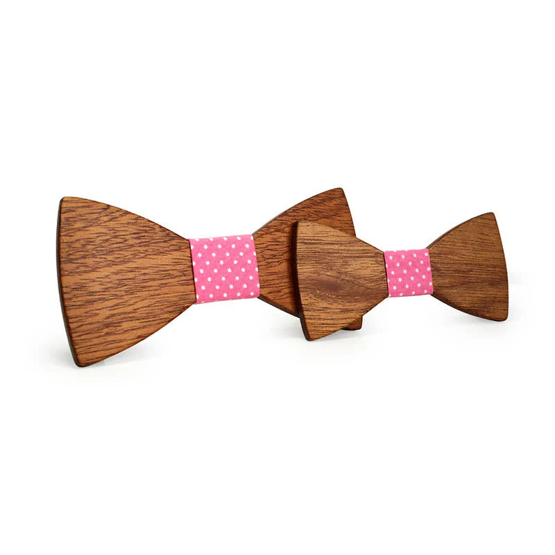 2Pcs Men's Parent-child Natural Solid Wooden Bow Tie Set - Image 9
