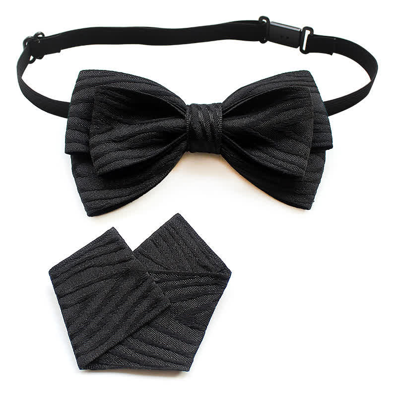 2Pcs Men's Pleated Striped Bow Tie Set - Image 10