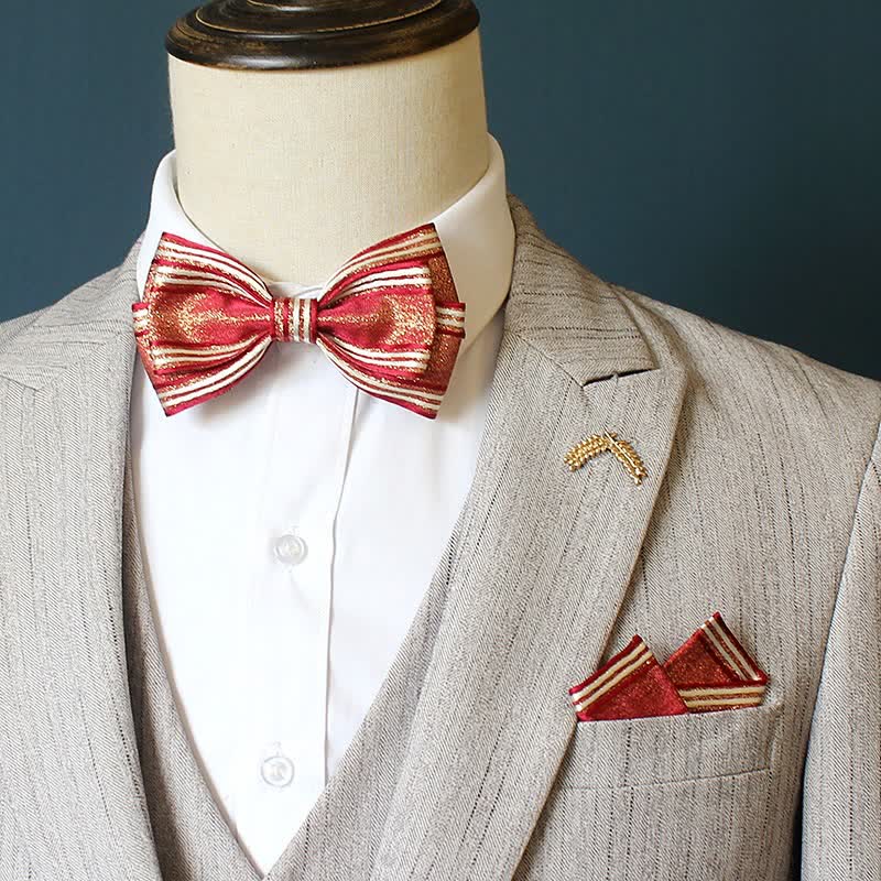 2Pcs Men's Pleated Striped Bow Tie Set - Image 5