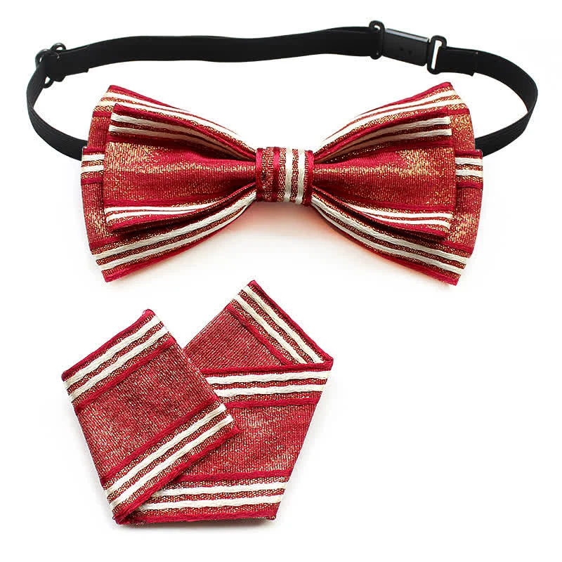 2Pcs Men's Pleated Striped Bow Tie Set - Image 6