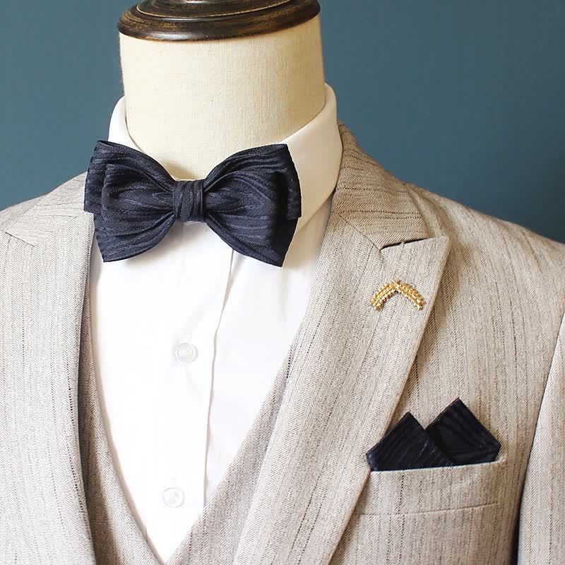 2Pcs Men's Pleated Striped Bow Tie Set - Image 8