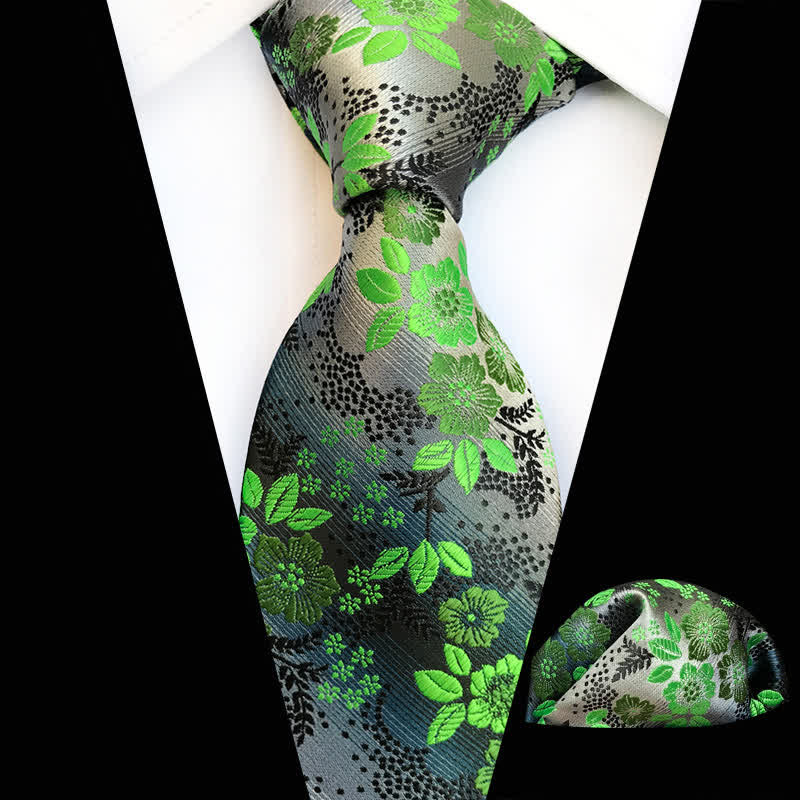 2Pcs Men's Plum Blossoms Floral Necktie Set - Image 14