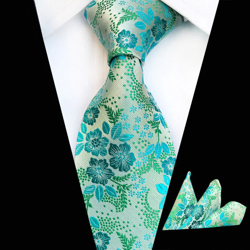2Pcs Men's Plum Blossoms Floral Necktie Set - Image 7