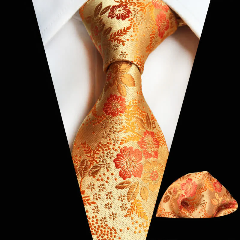 2Pcs Men's Plum Blossoms Floral Necktie Set - Image 9