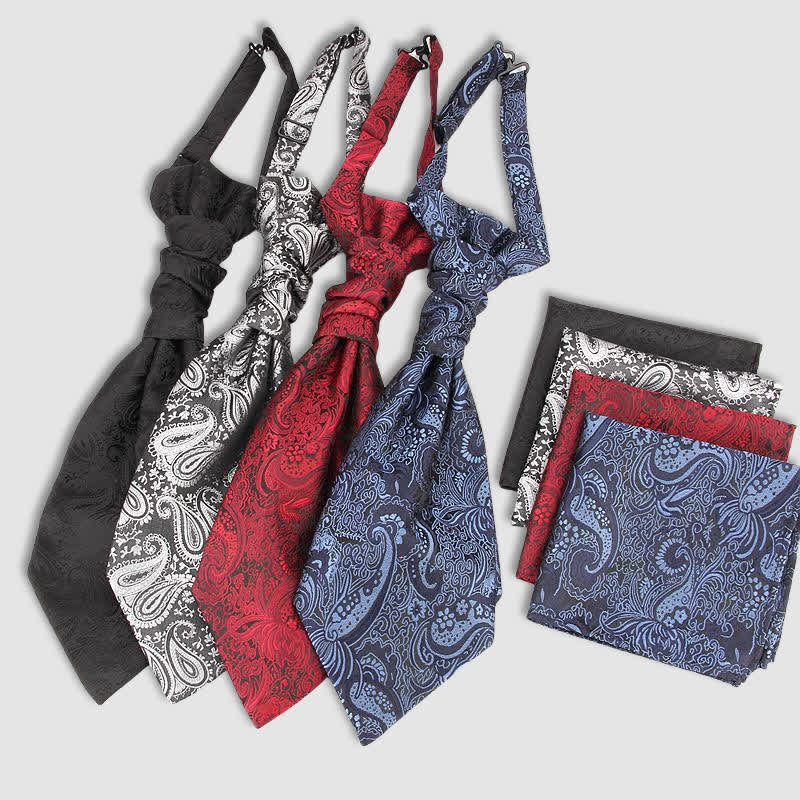 2Pcs Men's Pre-Tied Paisley Wrinkle Knot Necktie Pocket Square - Image 2