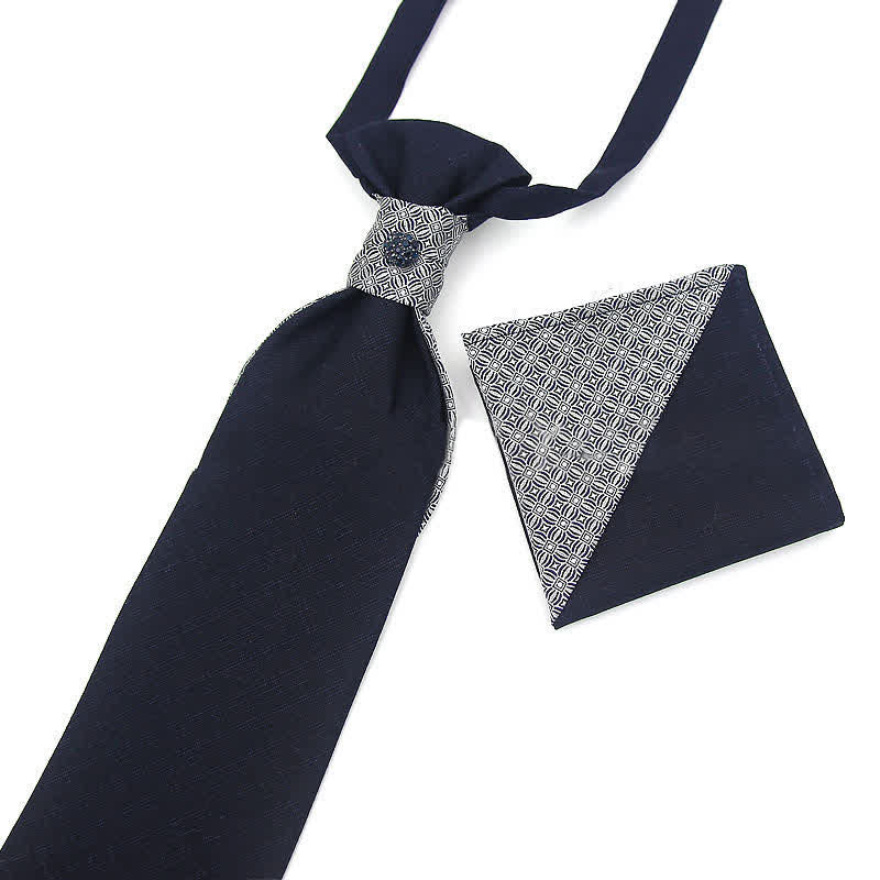 2Pcs Men's Pre-Tied Splicing Style Crystal Studded Necktie Pocket Square - Image 10