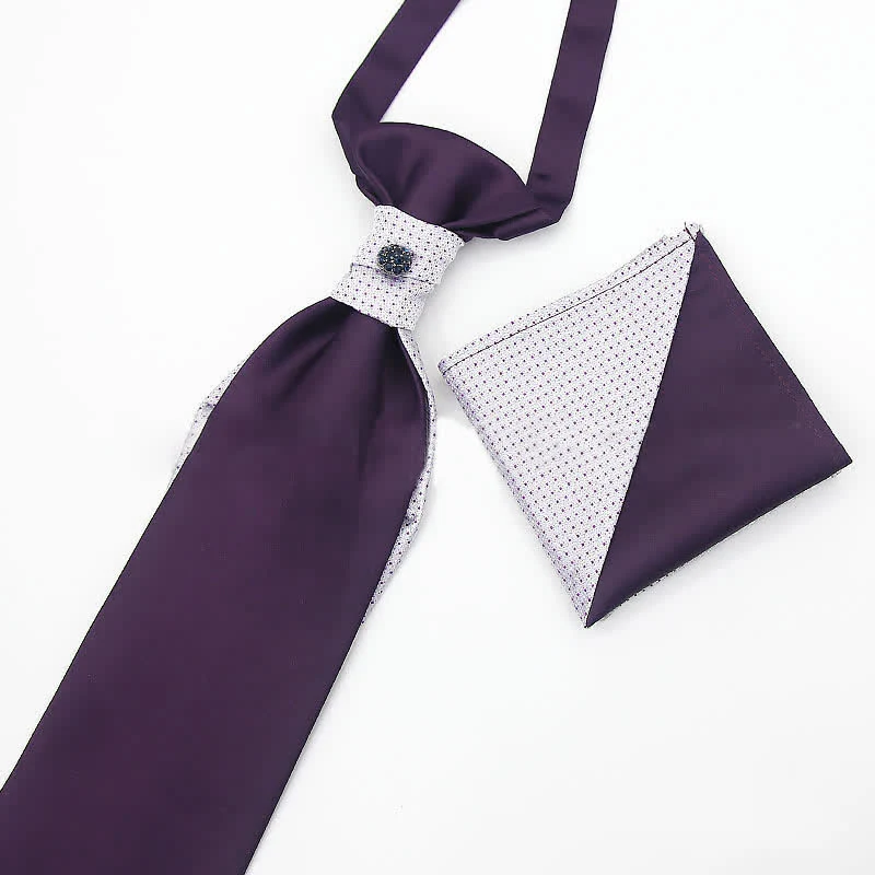 2Pcs Men's Pre-Tied Splicing Style Crystal Studded Necktie Pocket Square - Image 4