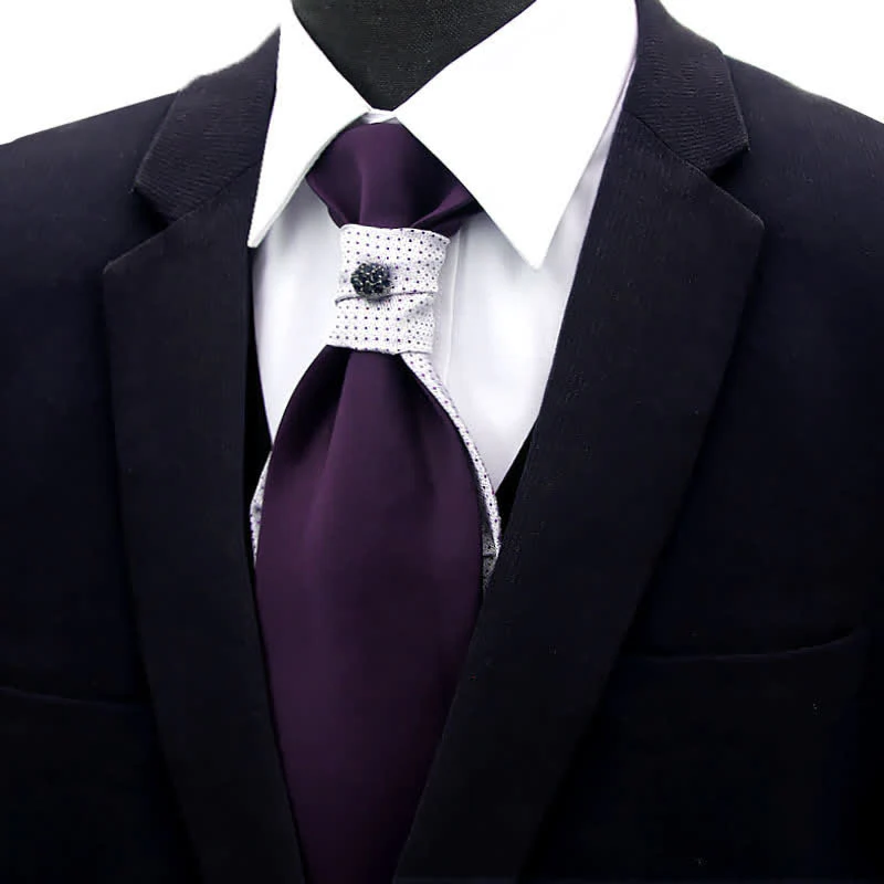 2Pcs Men's Pre-Tied Splicing Style Crystal Studded Necktie Pocket Square - Image 5