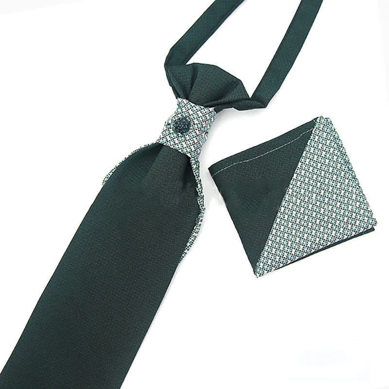 2Pcs Men's Pre-Tied Splicing Style Crystal Studded Necktie Pocket Square - Image 7