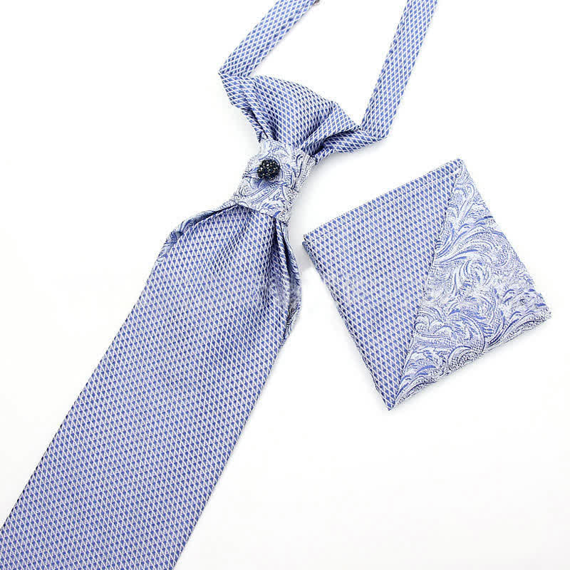 2Pcs Men's Pre-Tied Splicing Style Crystal Studded Necktie Pocket Square - Image 9