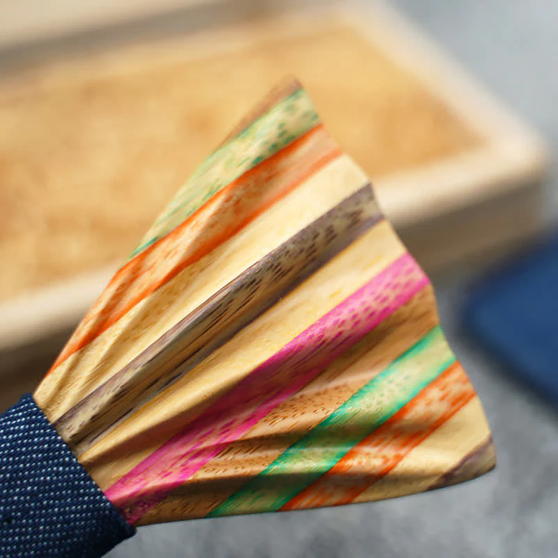 2Pcs Men's Rainbow Wrinkle Wooden Bow Tie Set - Image 4