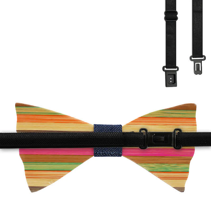 2Pcs Men's Rainbow Wrinkle Wooden Bow Tie Set - Image 7