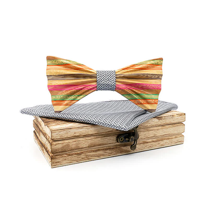 2Pcs Men's Rainbow Wrinkle Wooden Bow Tie Set - Image 9