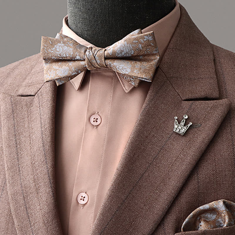 2Pcs Men's Retro Brown Bow Tie Handkerchief Set - Image 2