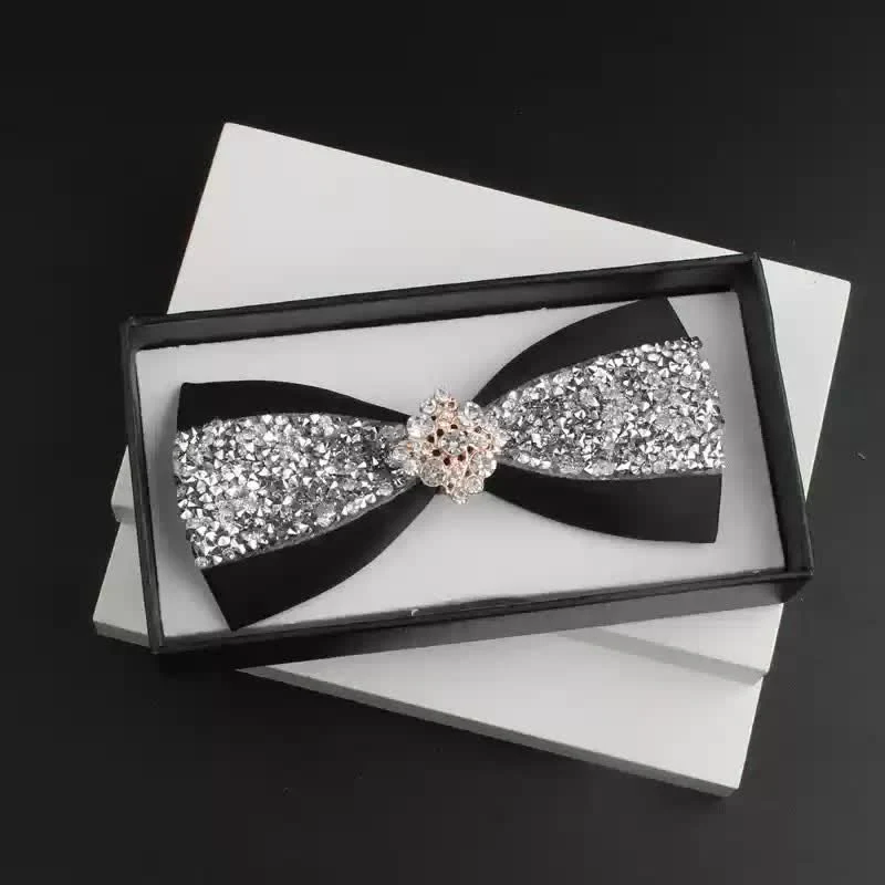 2Pcs Men's Shiny Rhinestone Bling Red Corsage Bow Tie Set - Image 2