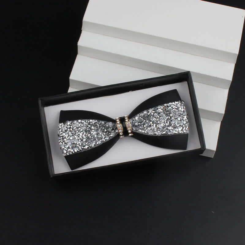 2Pcs Men's Shiny Rhinestone Bling Red Corsage Bow Tie Set - Image 4