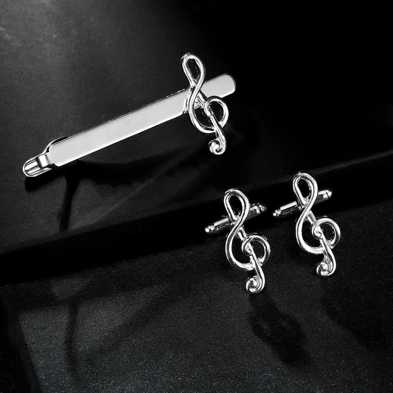 2Pcs Men's Silver Fashion Music Note Tie Clip Cufflinks Set - Image 7