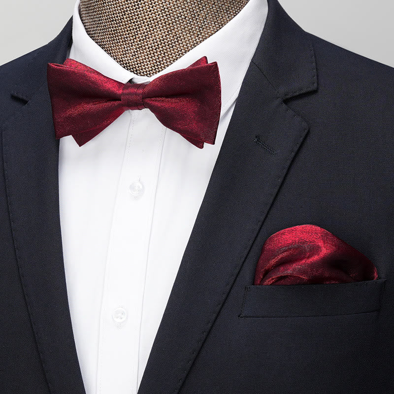 2Pcs Men's Solid Color Pocket Square Bow Tie - Image 12