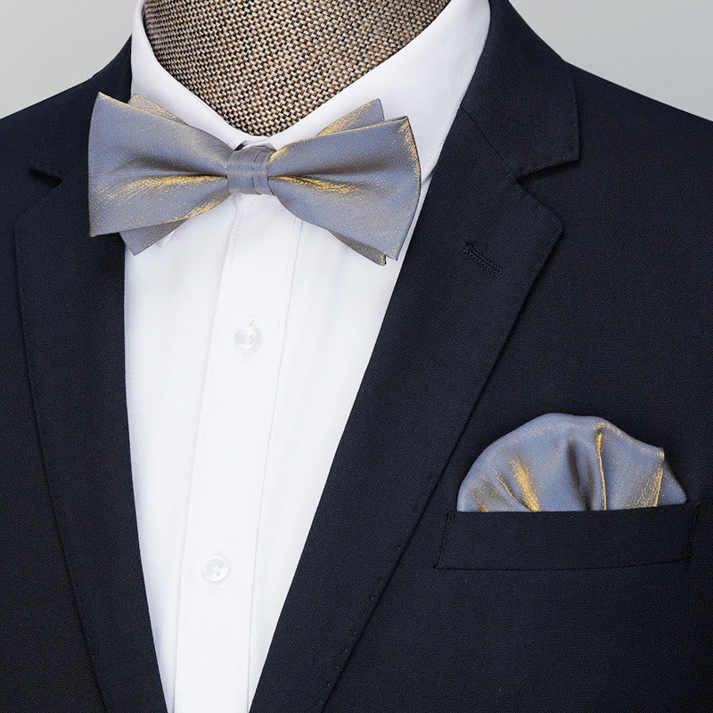 2Pcs Men's Solid Color Pocket Square Bow Tie - Image 14
