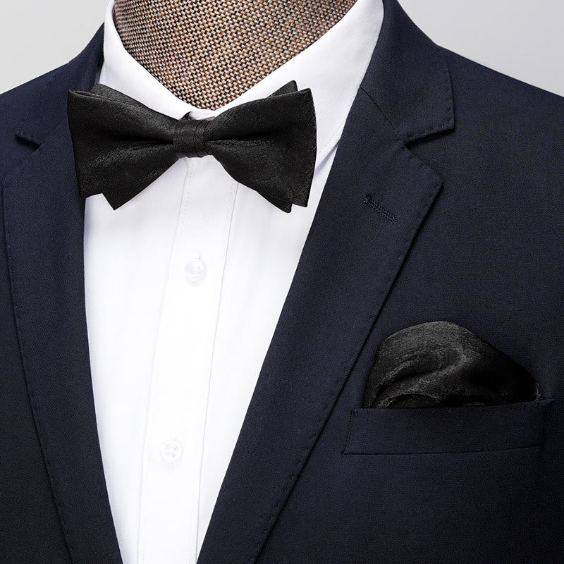 2Pcs Men's Solid Color Pocket Square Bow Tie - Image 16