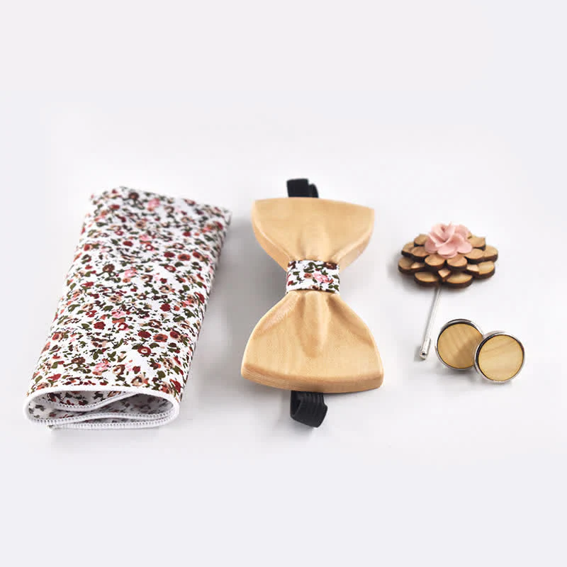 4Pcs Men's Trendy 3D Design Wooden Bow Tie Set - Image 4