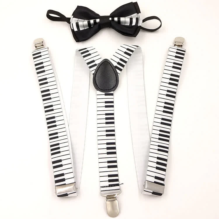 2Pcs Piano Pattern Music Bow Tie 3-Clips Adjustable Suspenders Set - Image 2