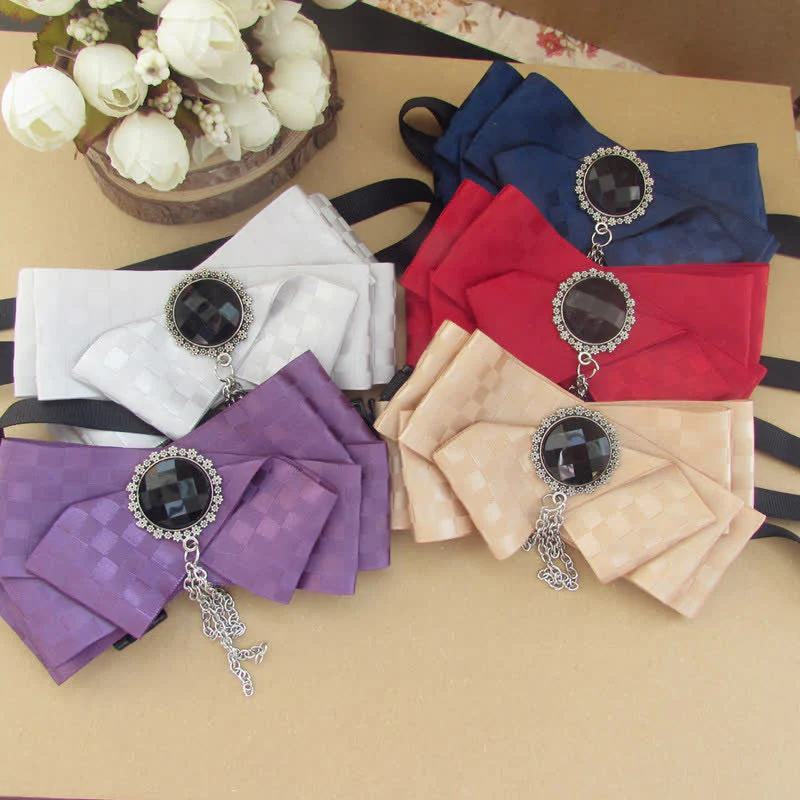 2Pcs Ribbon Checked Pattern Pin Bow Tie Set - Image 2