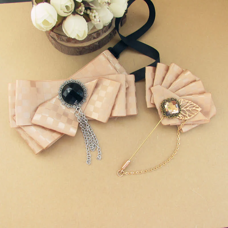 2Pcs Ribbon Checked Pattern Pin Bow Tie Set - Image 3
