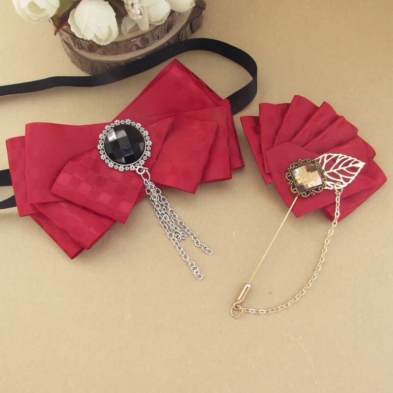 2Pcs Ribbon Checked Pattern Pin Bow Tie Set - Image 4