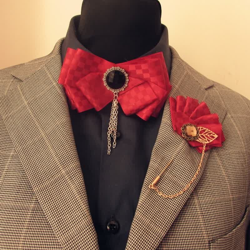 2Pcs Ribbon Checked Pattern Pin Bow Tie Set - Image 5