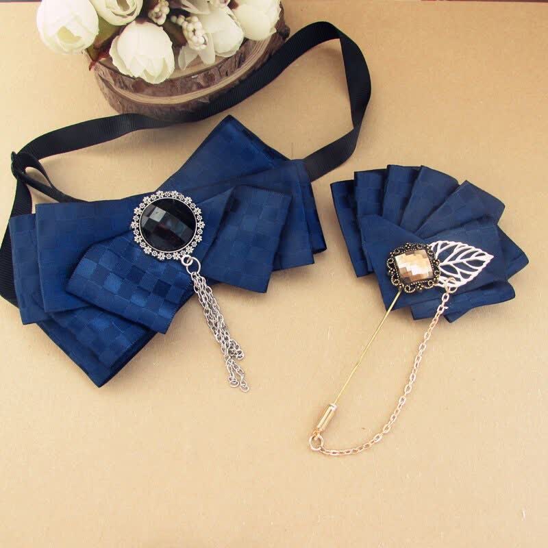2Pcs Ribbon Checked Pattern Pin Bow Tie Set - Image 6