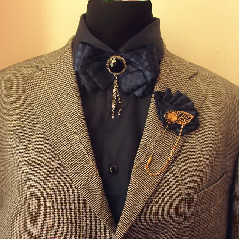 2Pcs Ribbon Checked Pattern Pin Bow Tie Set - Image 7