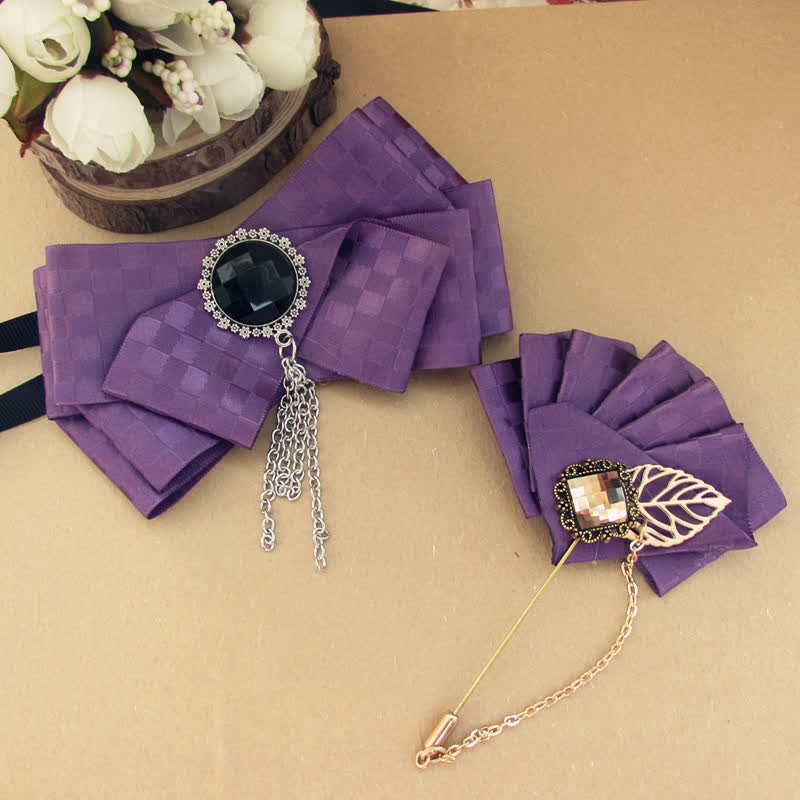 2Pcs Ribbon Checked Pattern Pin Bow Tie Set - Image 8