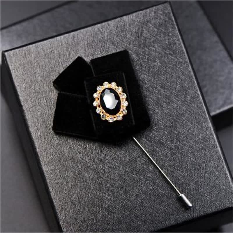 2Pcs Royal Rhinestone Brooch Velvet Bow Tie Set - Image 10