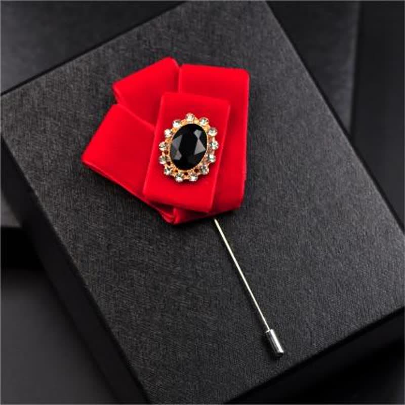 2Pcs Royal Rhinestone Brooch Velvet Bow Tie Set - Image 8