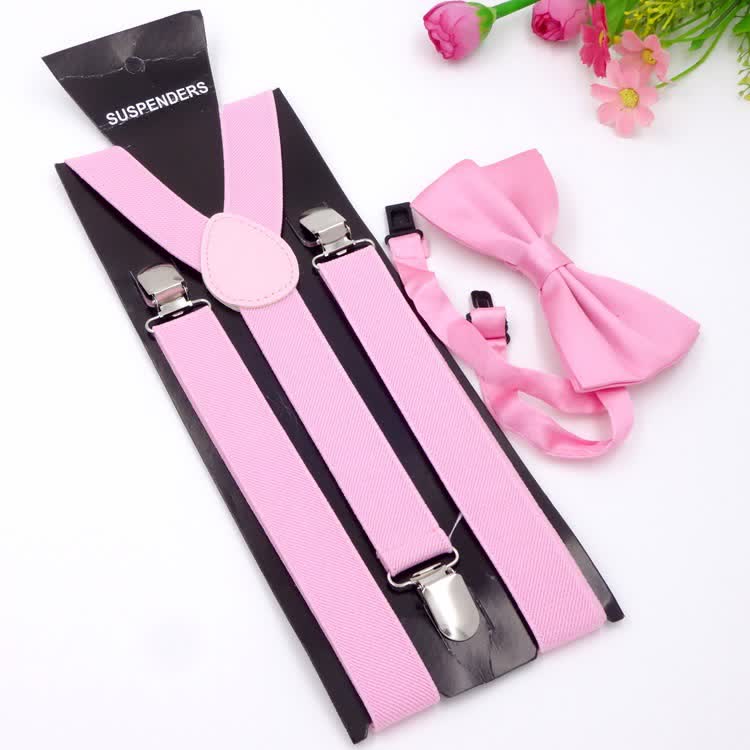 2Pcs Solid Color Bow Tie 3-Clips Adjustable Suspenders Set - Image 13