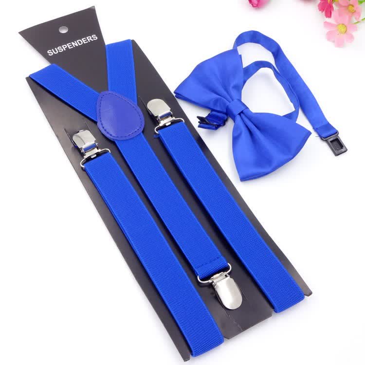 2Pcs Solid Color Bow Tie 3-Clips Adjustable Suspenders Set - Image 17